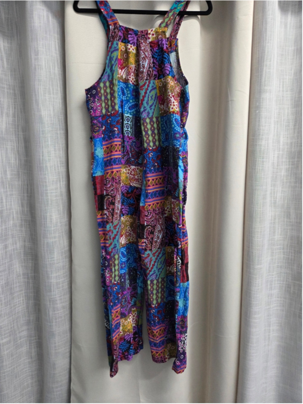 Colorful Patchwork Overalls Vibrant Blue Purple Boho Festival Hippie Size S - Picture 6 of 13